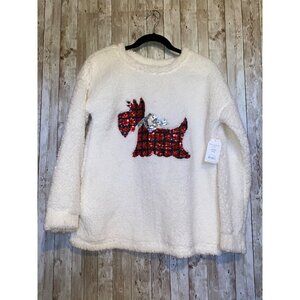 Time And Tru Christmas Sweatshirt Scottie Dog Sequin Red Black Plaid Size Small